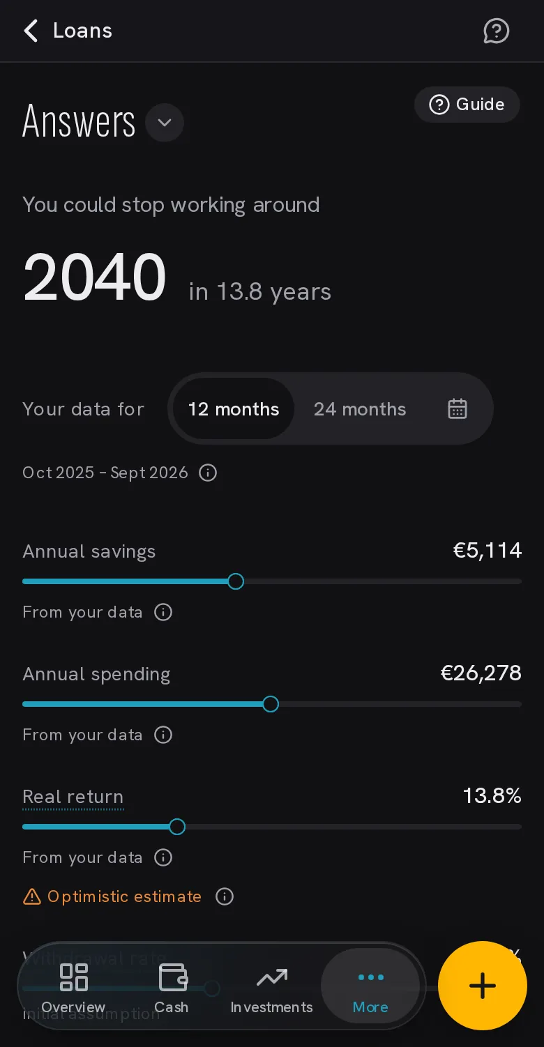 Analitiche: l'anno del traguardo, quattro cursori per provare le ipotesi e il grafico del patrimonio verso il numero FIRE